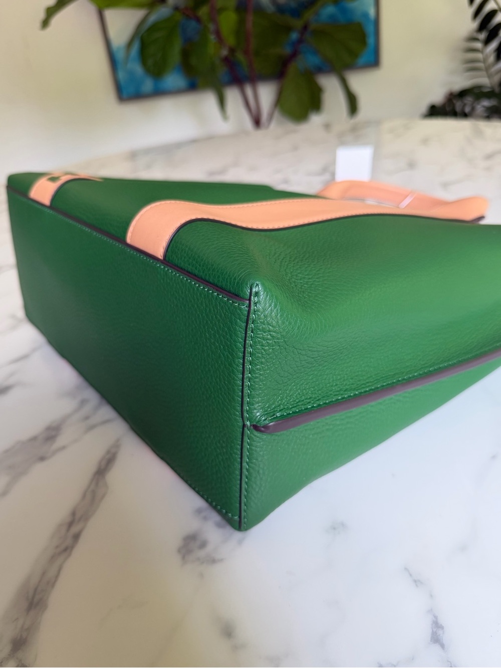 NWT Tory Burch Perry Multi Stripe Leather Triple Compartment Tote Arugula Green - Picture 11 of 16
